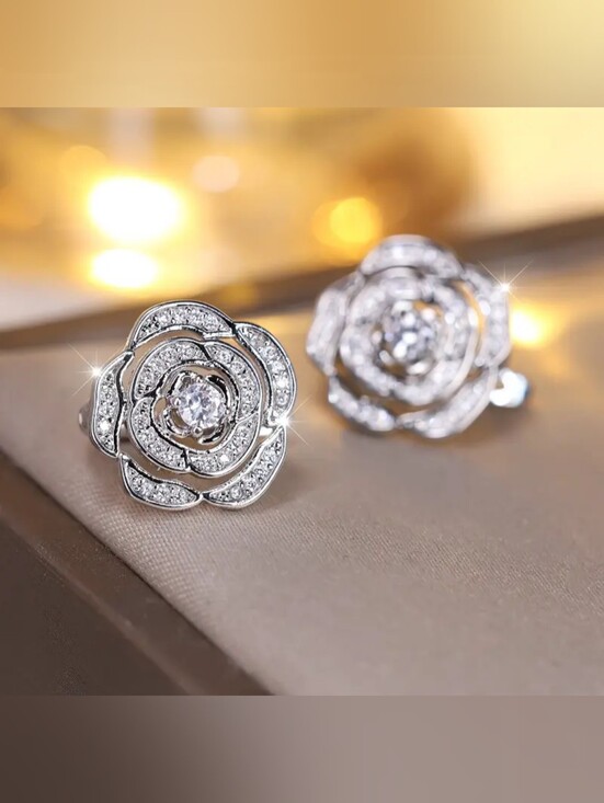 Bergdorf Goodman Jewelry - White Rhodium Pavé Crystal Flower Stud Clip Earrings